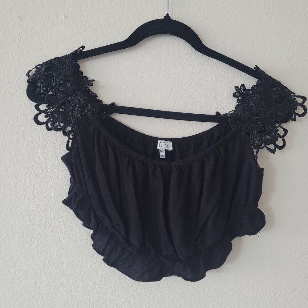 Tobi Black Floral Lace Cropped Top Size S Bralette Short Cami Camisole Bohemian